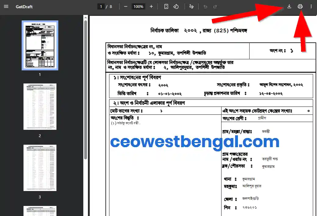 Jalpaiguri Voter List 2002 West Bengal PDF Download